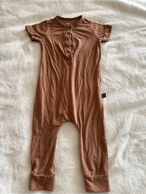 Unisex Brown Henley One-Piece Bodysuit by RAGS
